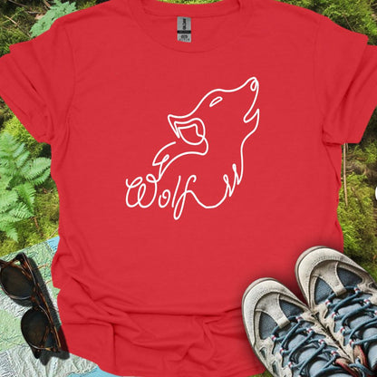 Loup hurlant dessin au trait blanc T-shirt tendance 