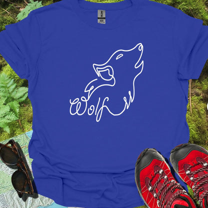 Loup hurlant dessin au trait blanc T-shirt tendance 