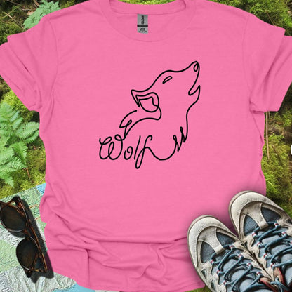 Loup hurlant dessin au trait noir T-shirt tendance
