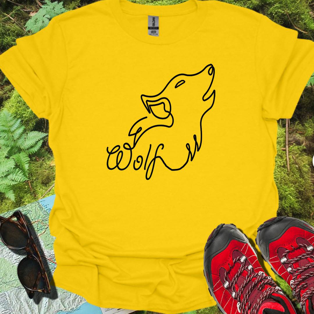 Loup hurlant dessin au trait noir T-shirt tendance