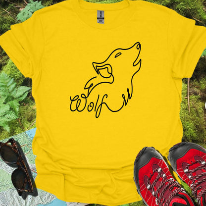 Loup hurlant dessin au trait noir T-shirt tendance