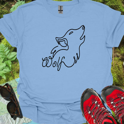Loup hurlant dessin au trait noir T-shirt tendance