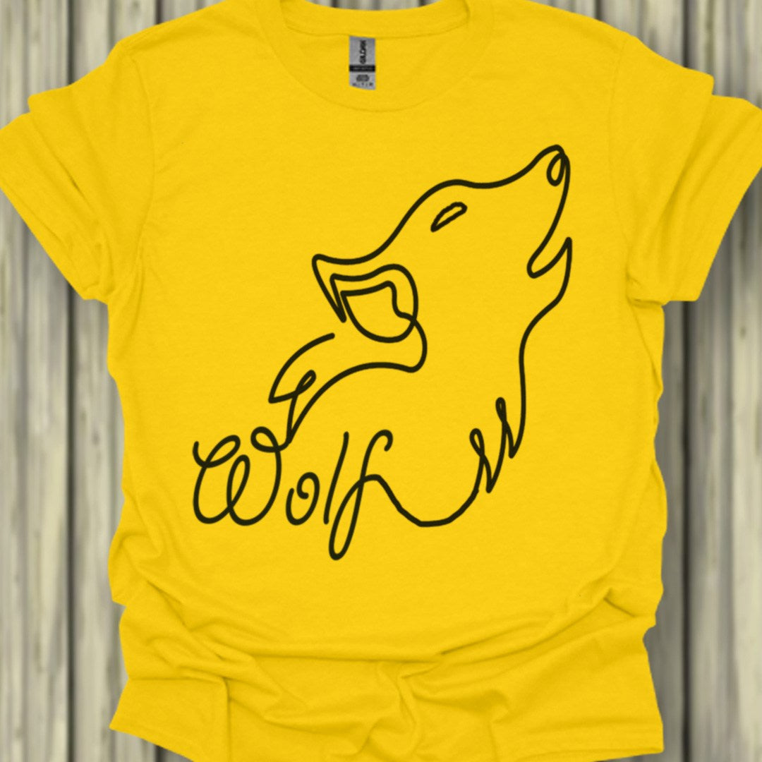 Howling wolf line drawing black trendy T-shirt