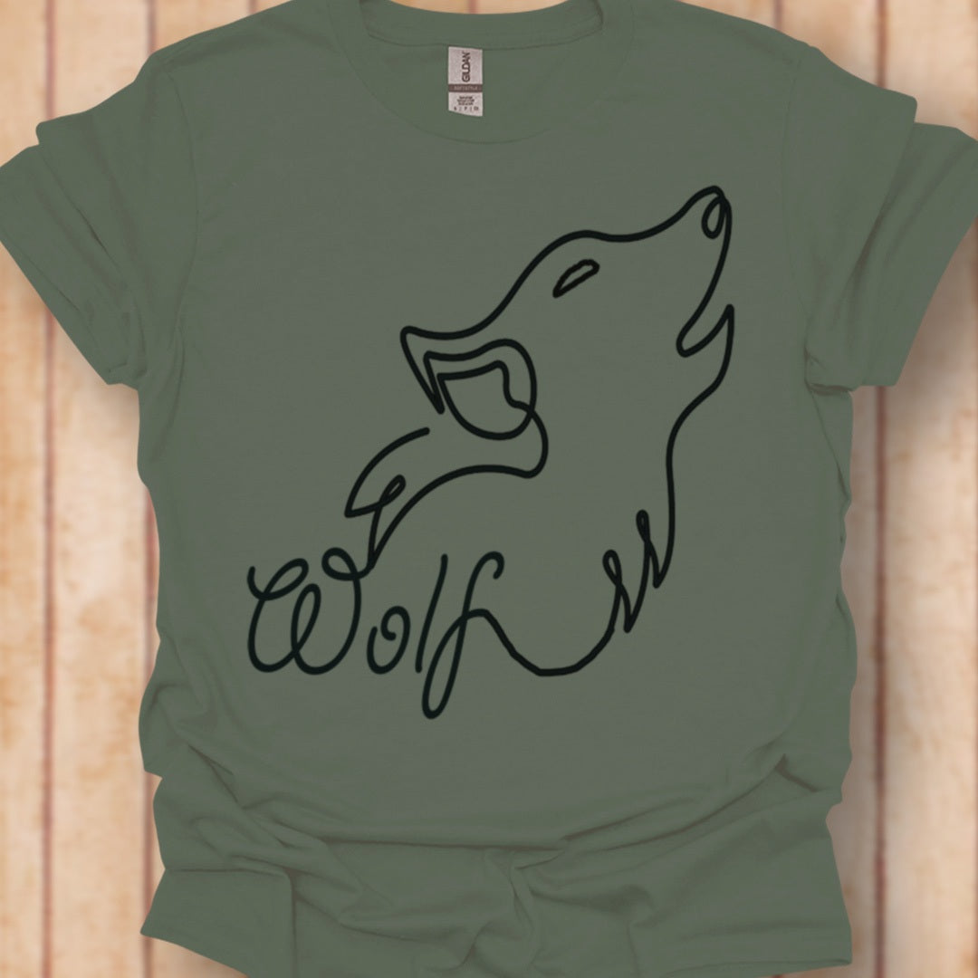 Howling wolf line drawing black timeless T-shirt