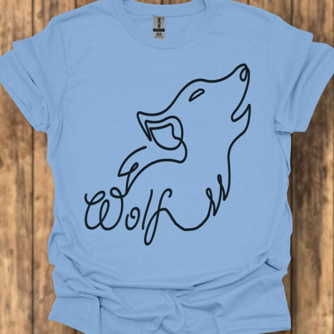 Howling wolf line drawing black trendy T-shirt
