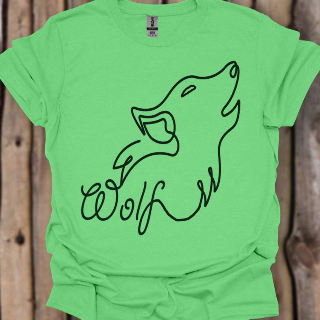 Howling wolf line drawing black trendy T-shirt