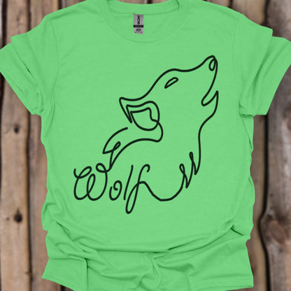 Howling wolf line drawing black trendy T-shirt