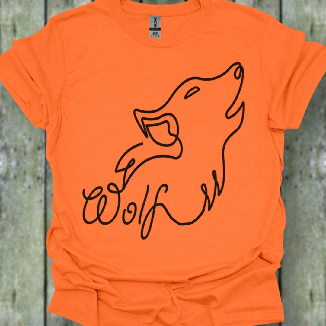 Howling wolf line drawing black trendy T-shirt