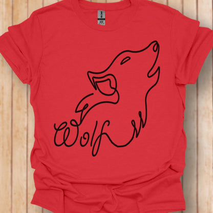 Howling wolf line drawing black trendy T-shirt
