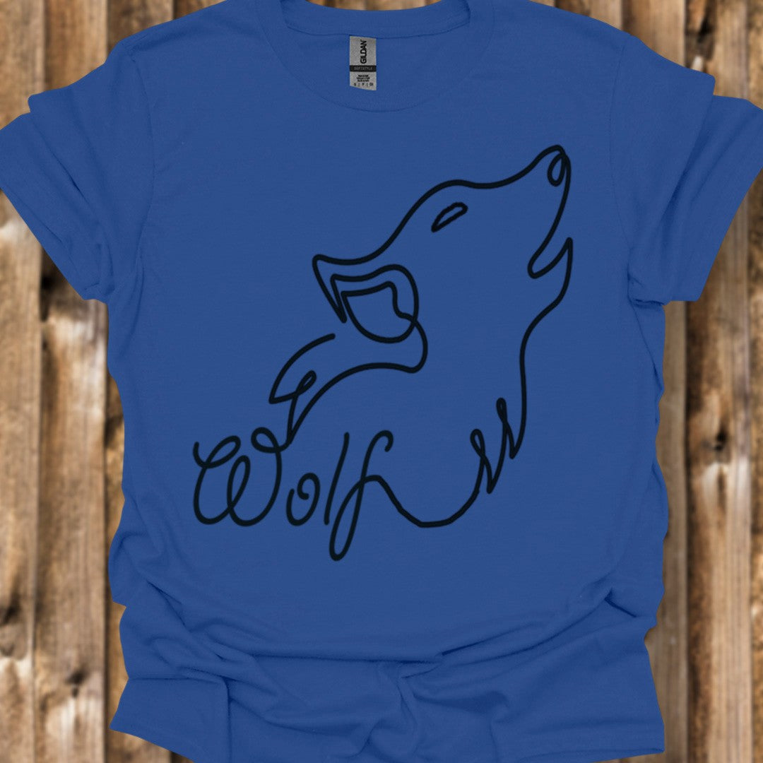 Howling wolf line drawing black trendy T-shirt