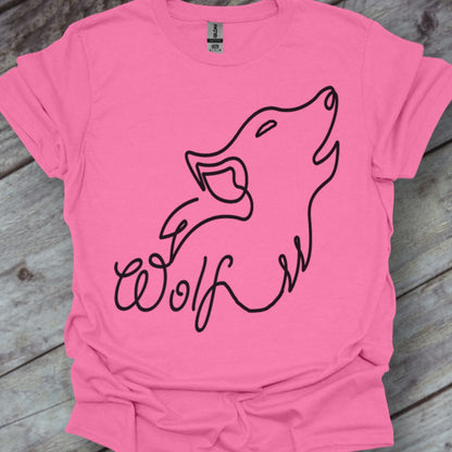 Howling wolf line drawing black trendy T-shirt