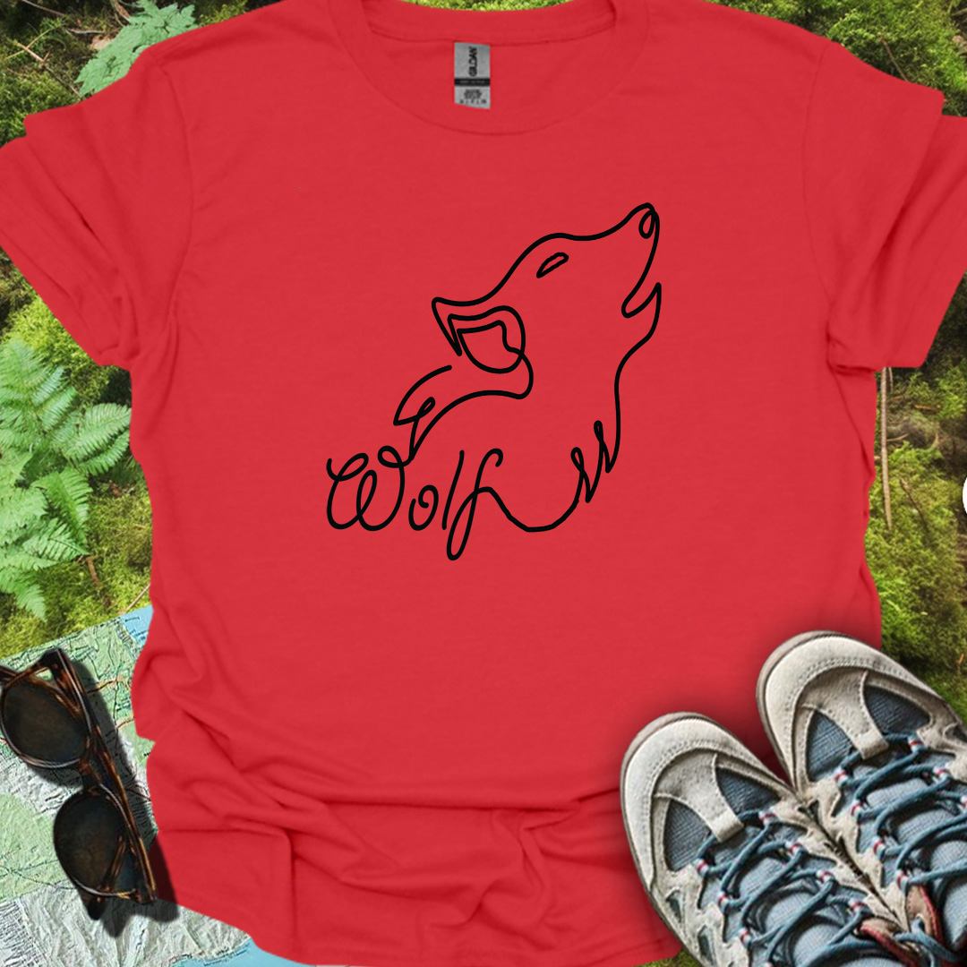 Loup hurlant dessin au trait noir T-shirt tendance