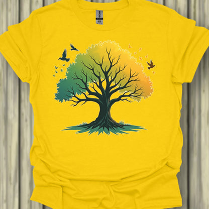 Green-yellow tree trendy T-shirt