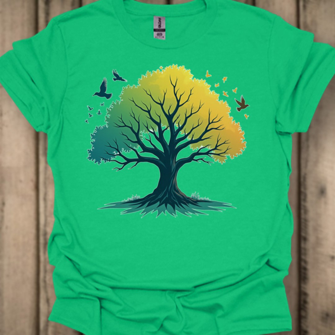 Green-yellow tree trendy T-shirt