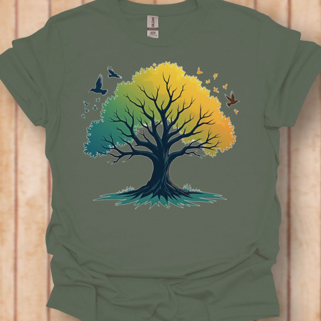 Groengele boom tijdloos T-shirt