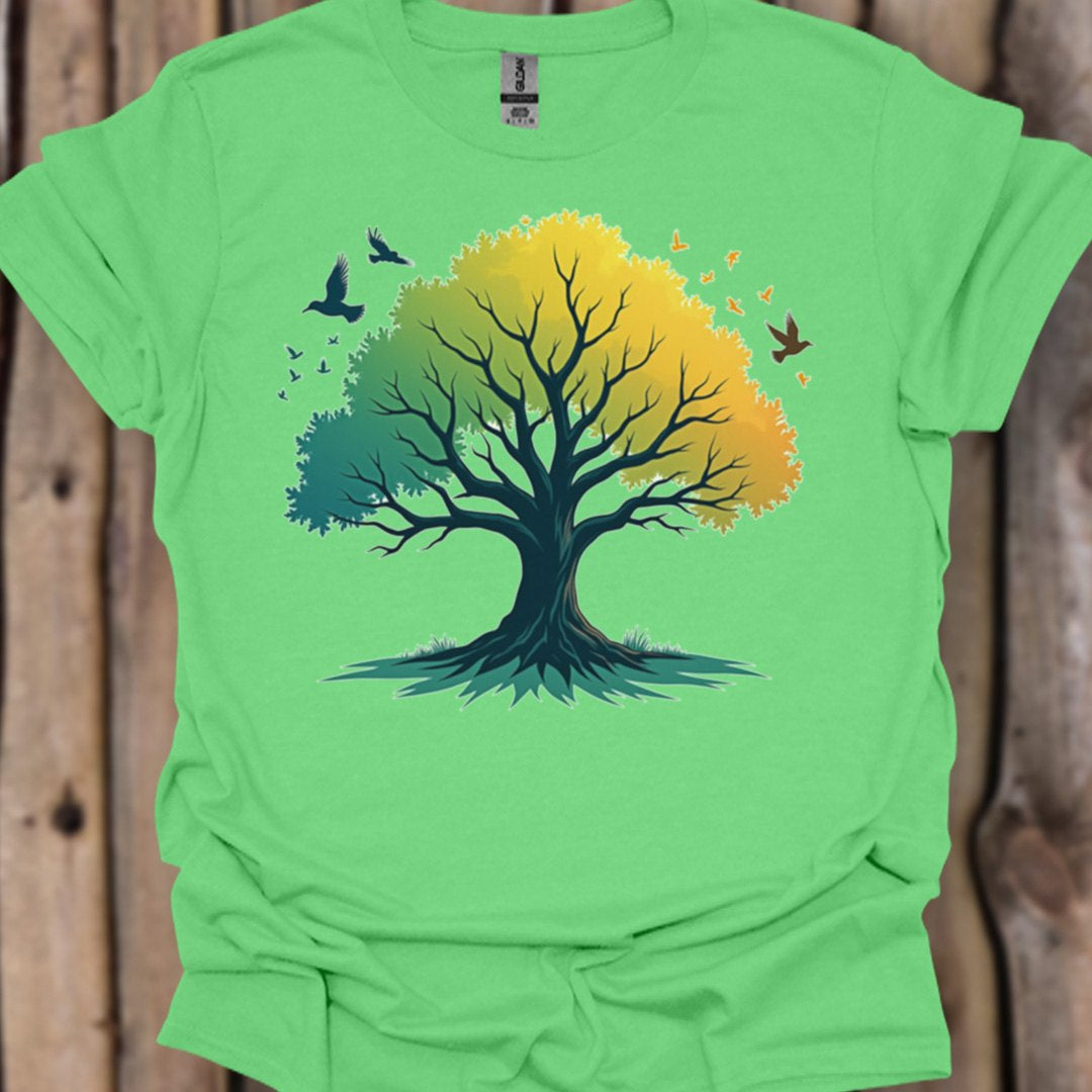 Green-yellow tree trendy T-shirt