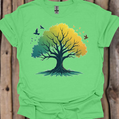 Green-yellow tree trendy T-shirt
