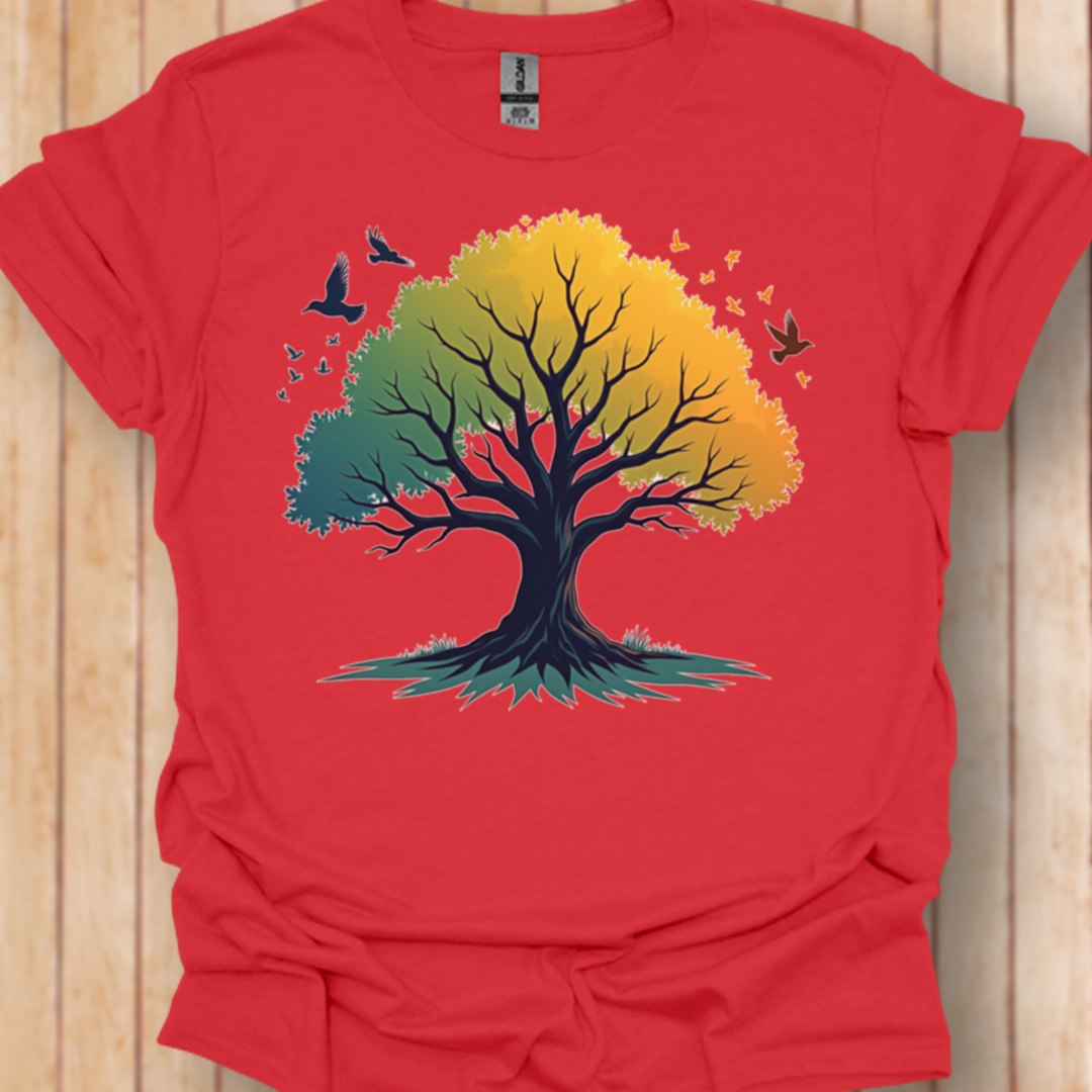 Green-yellow tree trendy T-shirt