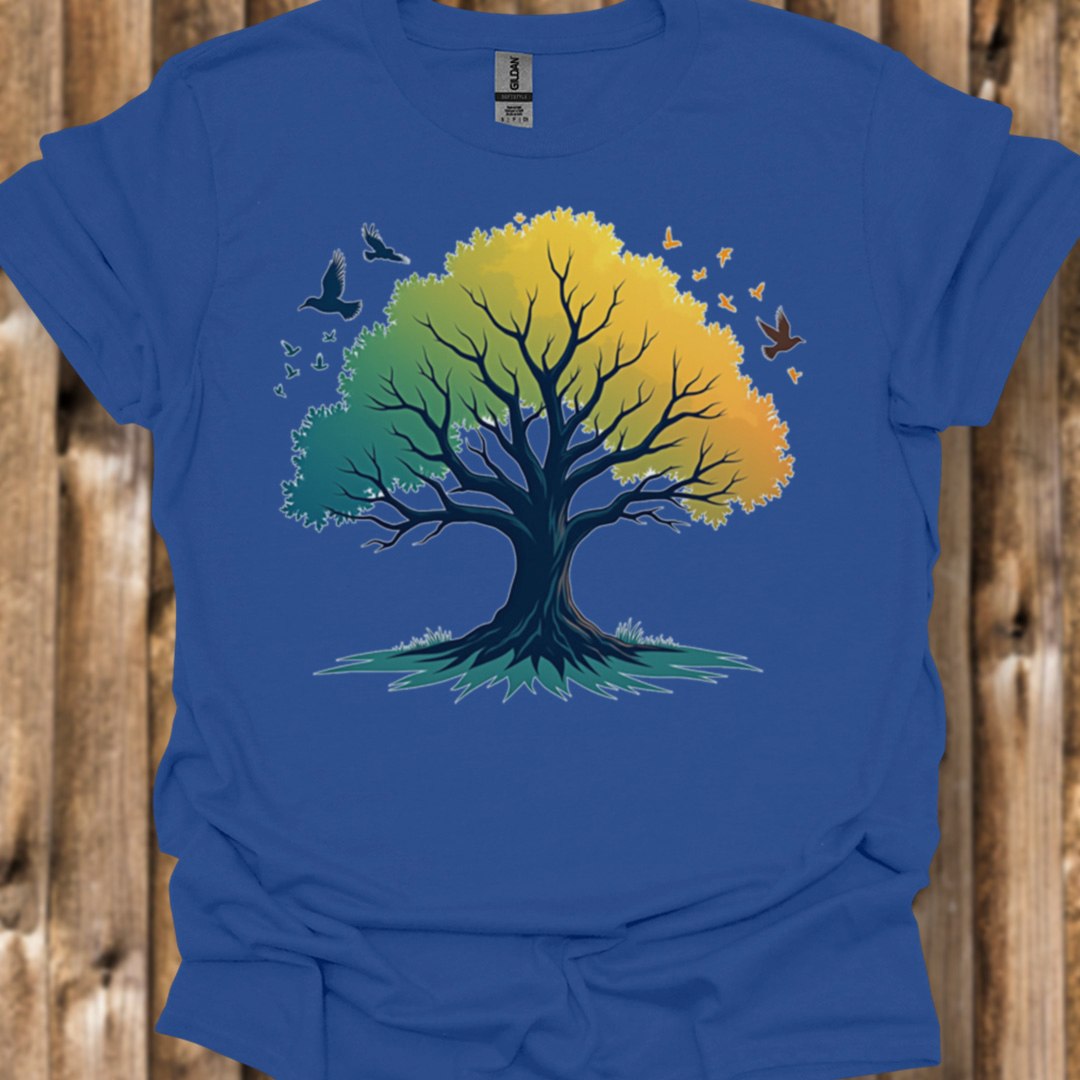 Green-yellow tree trendy T-shirt