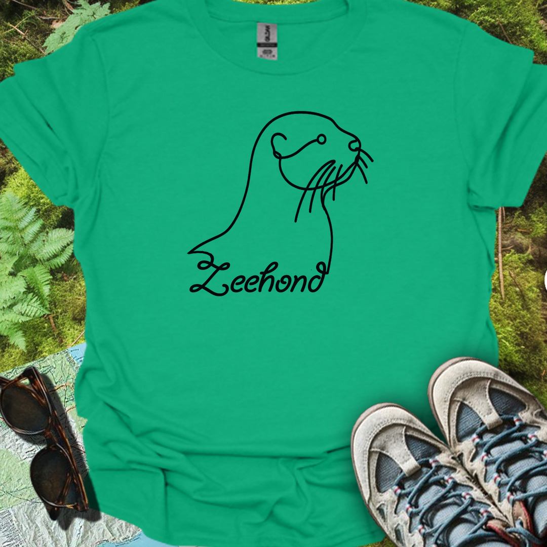 Zeehond lijntekening zwart trendy T-shirt