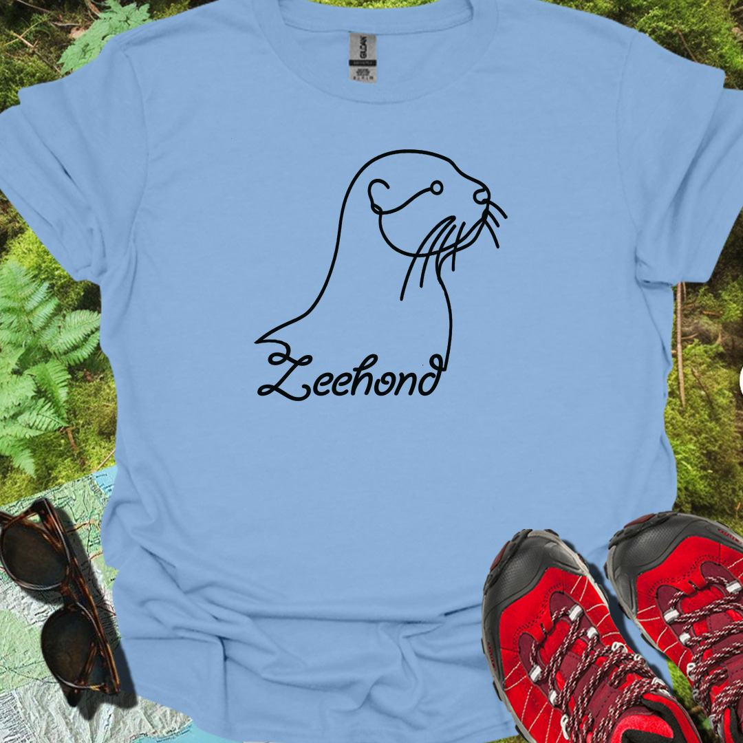 Zeehond lijntekening zwart trendy T-shirt