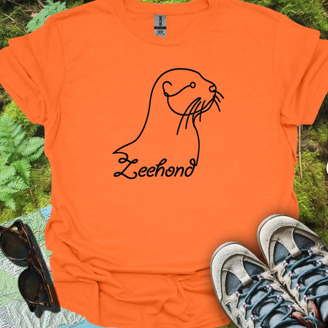 Zeehond lijntekening zwart trendy T-shirt