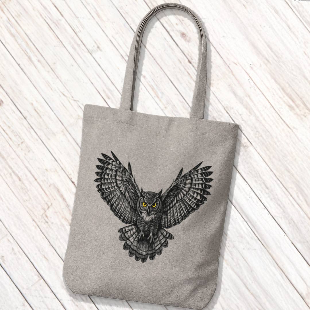 Tote Bag Uil Vliegend Zwart