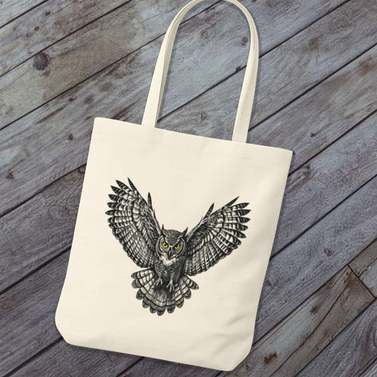 Tote Bag Uil Vliegend Zwart