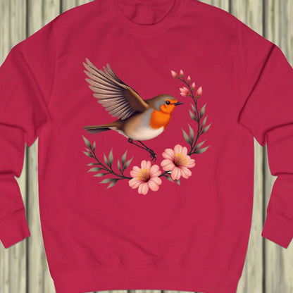 Roodborstje met Bloementak sweatshirt
