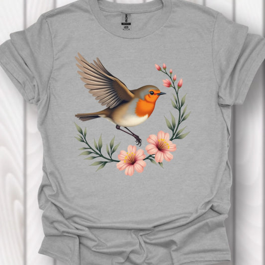 Roodborstje met Bloementak T‑Shirt