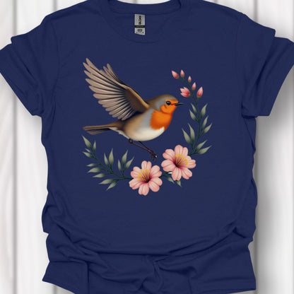 Roodborstje met Bloementak T‑Shirt
