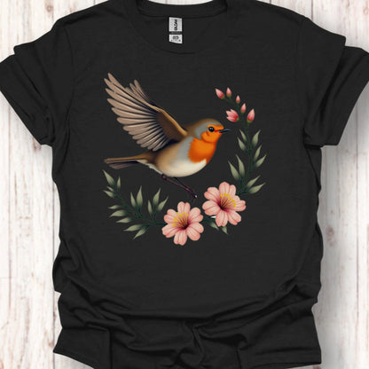 Roodborstje met Bloementak T‑Shirt