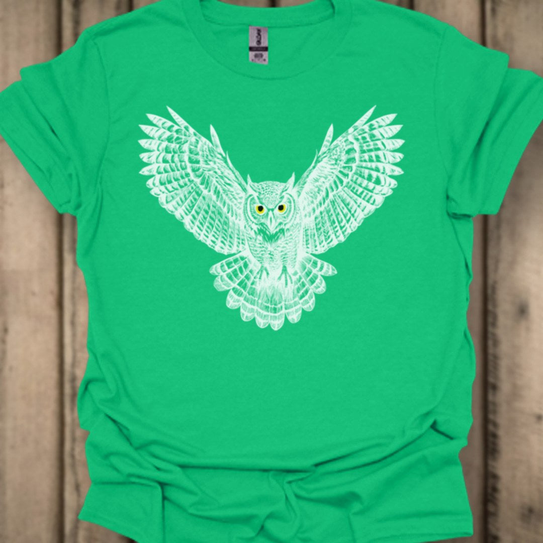 Flying owl white trendy T-shirt