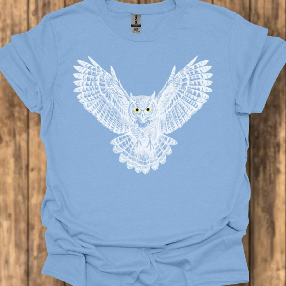Flying owl white trendy T-shirt