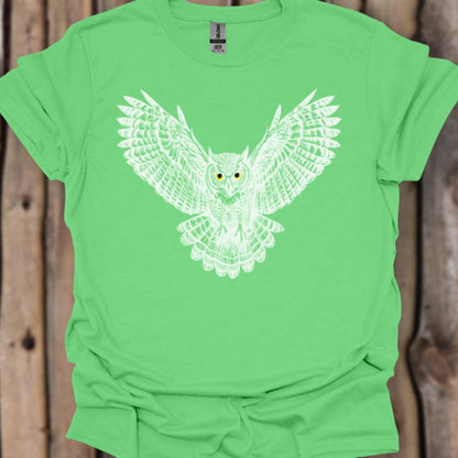 Flying owl white trendy T-shirt