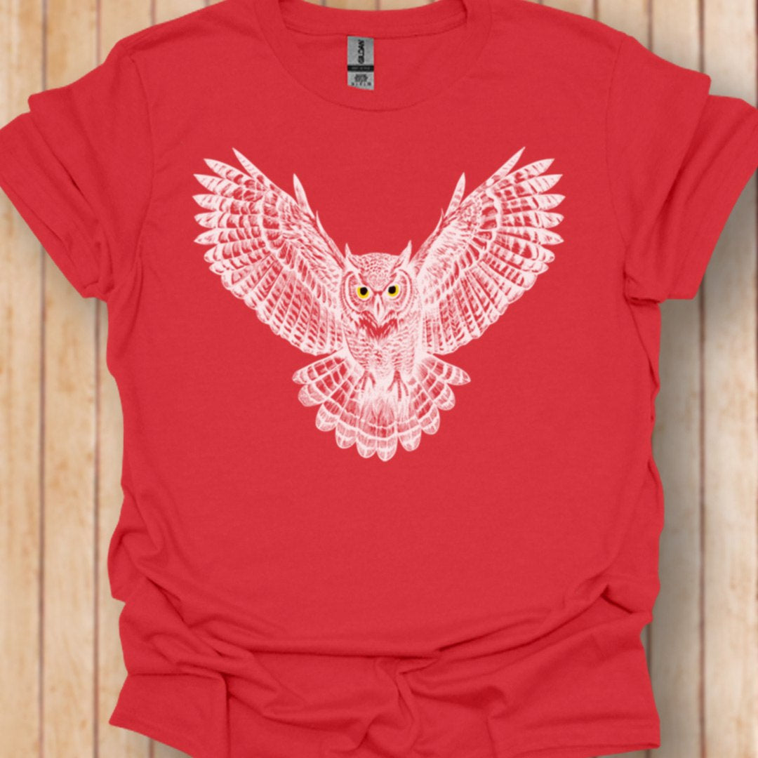Flying owl white trendy T-shirt