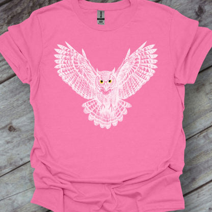 Flying owl white trendy T-shirt