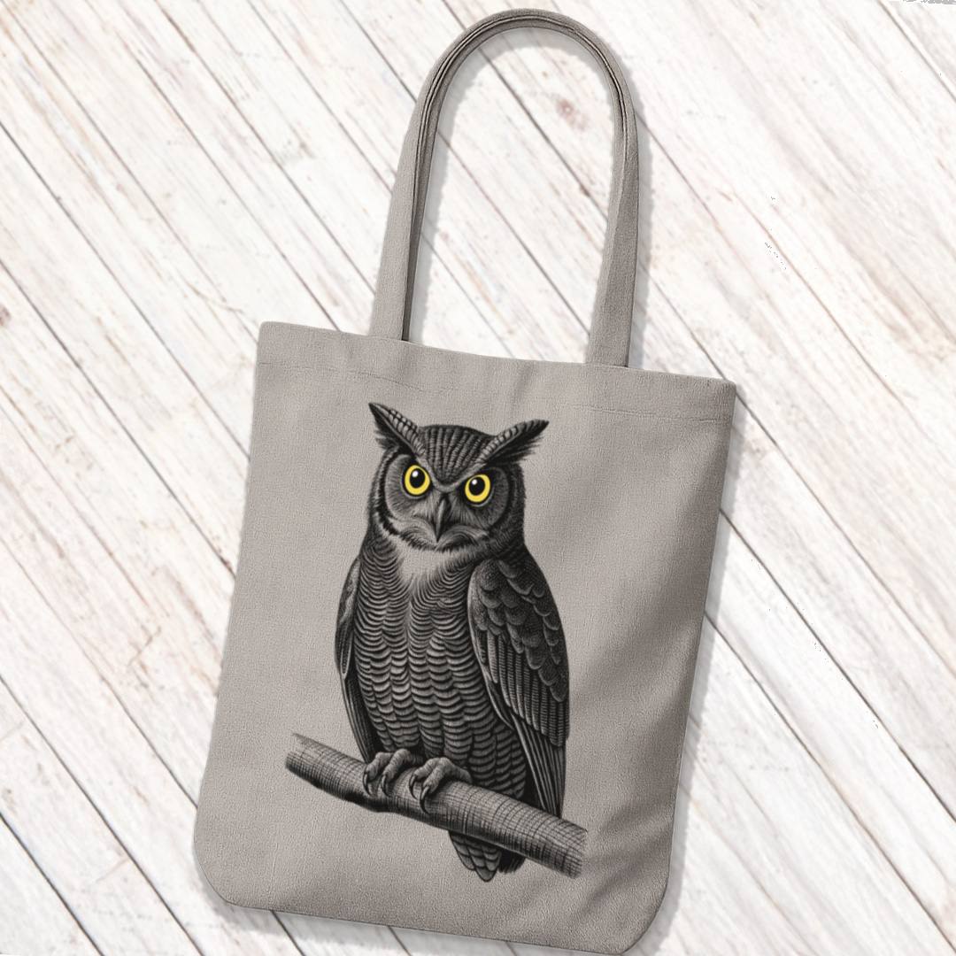 Tote Bag Wijze Uil Zwart