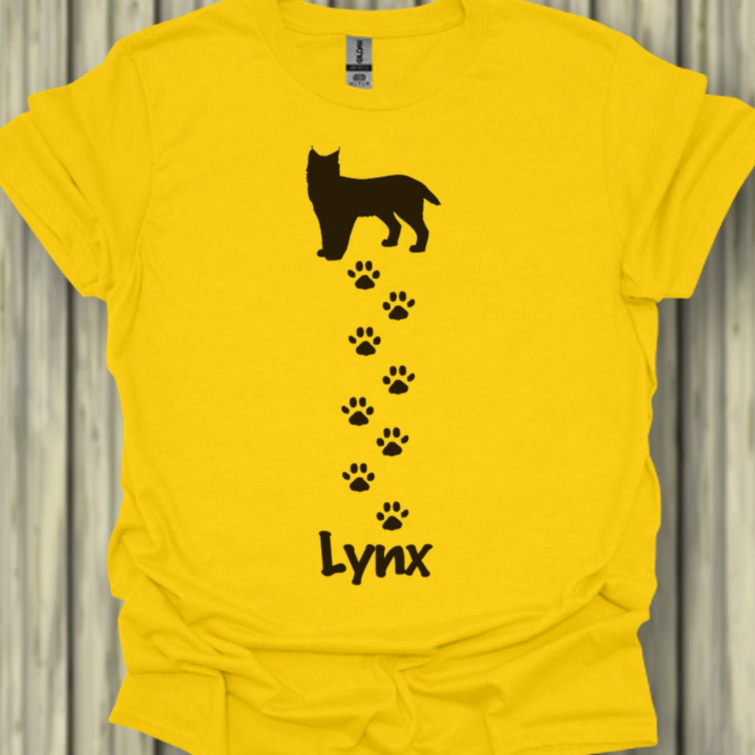 Lynx avec empreintes de pattes noir T-shirt tendance 