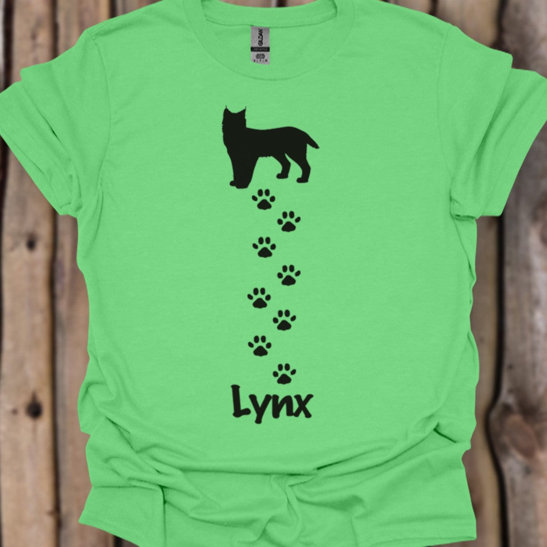 Lynx avec empreintes de pattes noir T-shirt tendance 