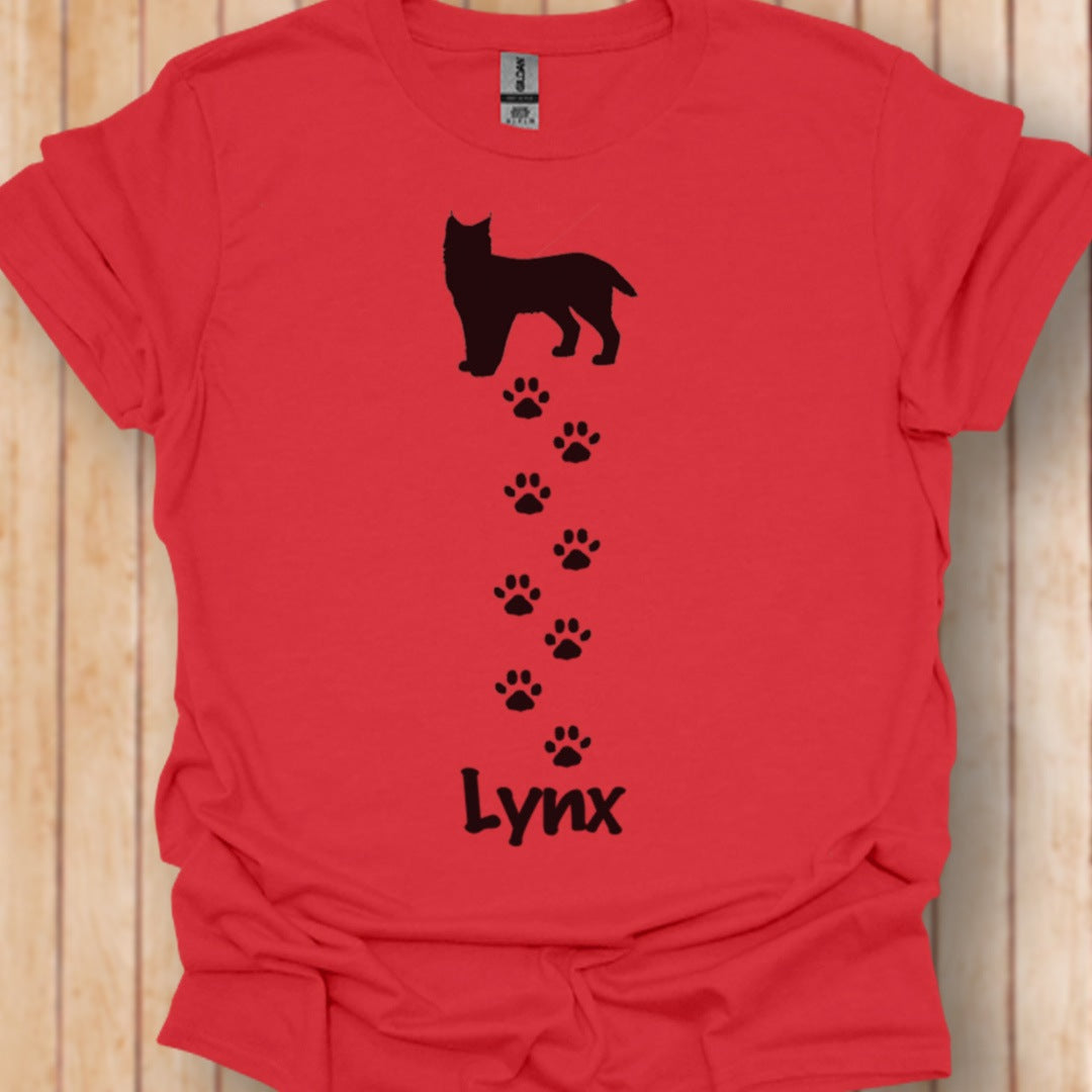 Lynx avec empreintes de pattes noir T-shirt tendance 