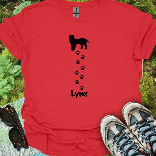 Lynx avec empreintes de pattes noir T-shirt tendance 
