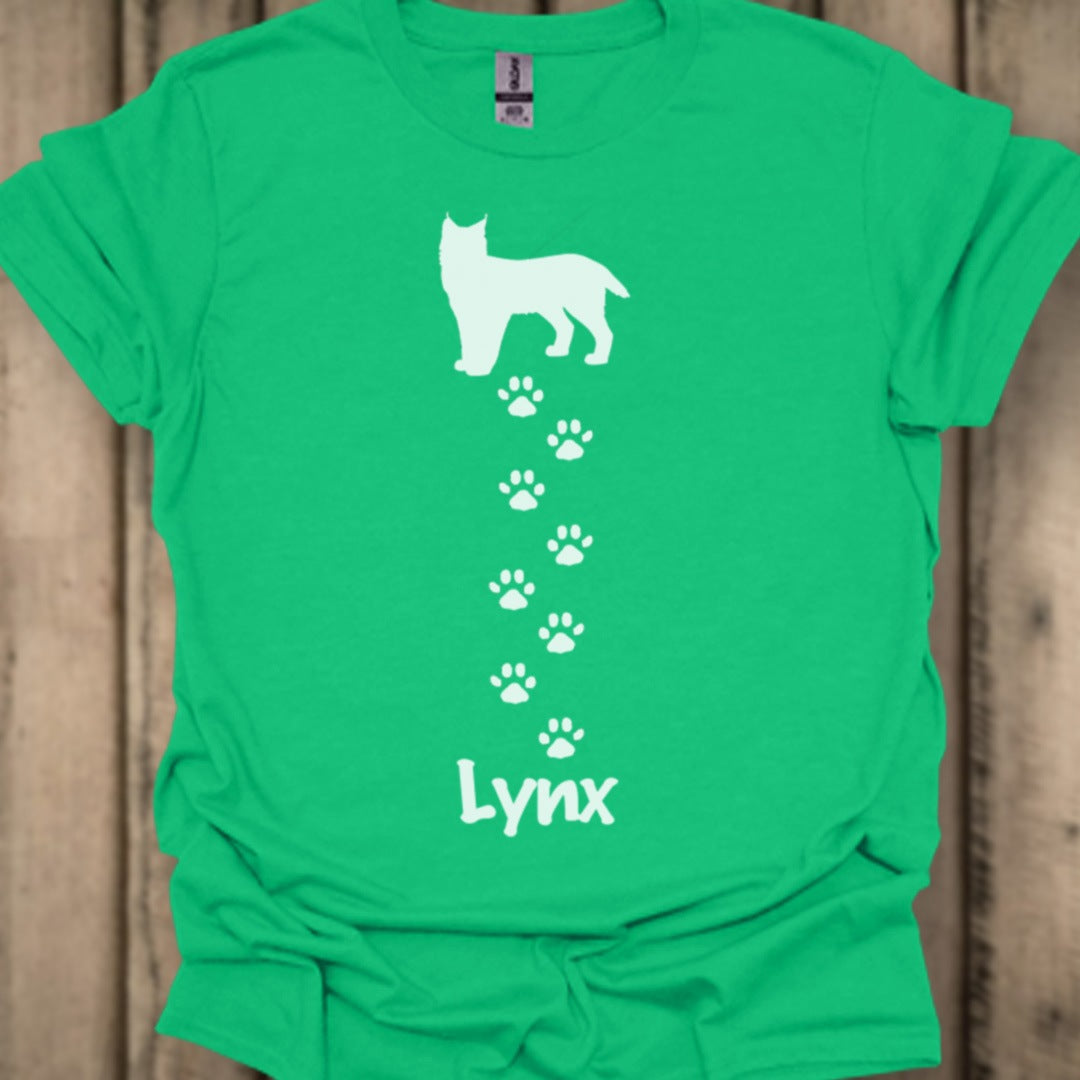 Lynx avec empreintes de pattes blanches T-shirt tendance