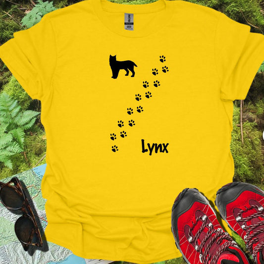 Empreintes de pattes de lynx diagonales et noires  T-shirt tendance 