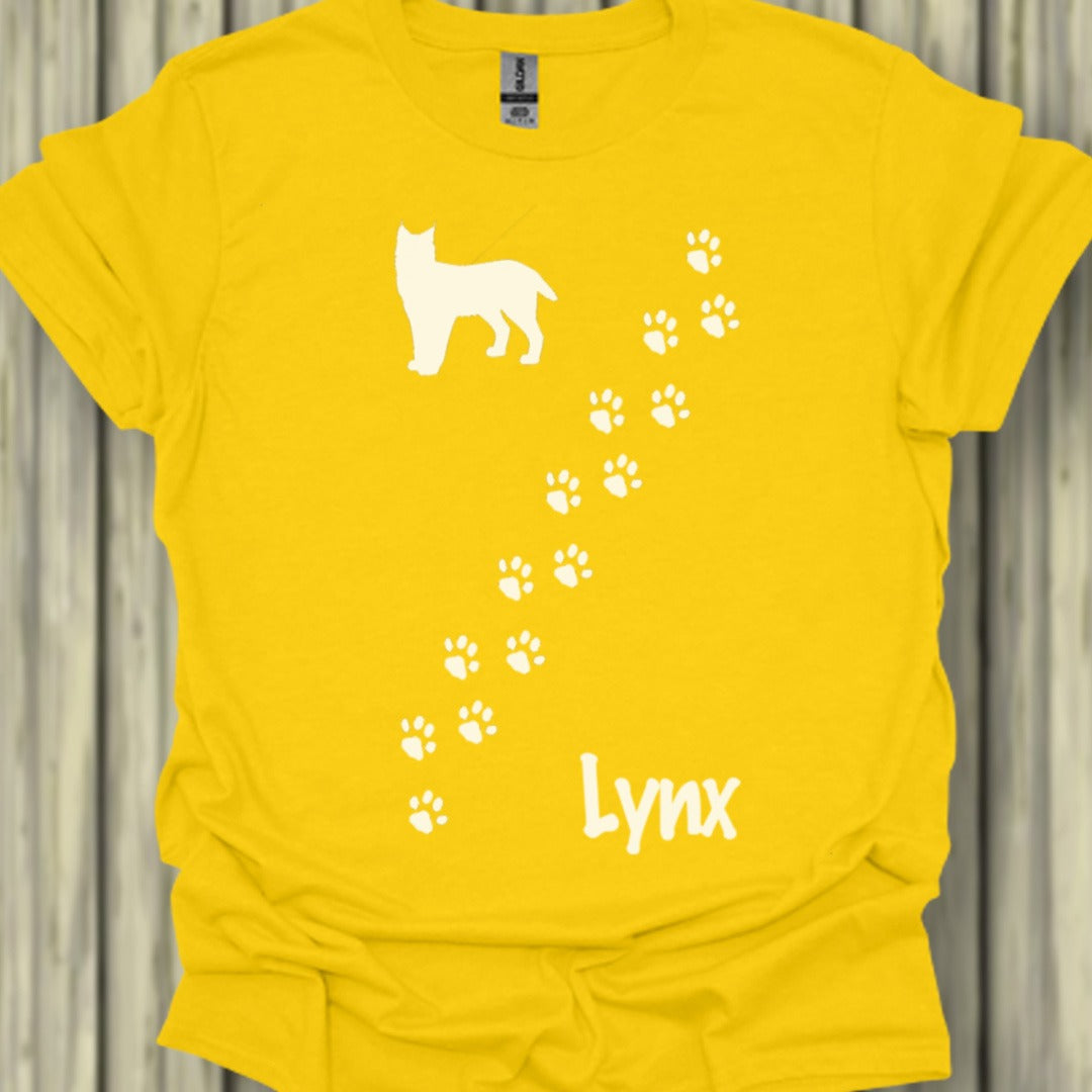 Pootafdrukken lynx diagonaal wit trendy T-shirt