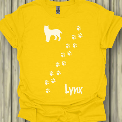 Pootafdrukken lynx diagonaal wit trendy T-shirt