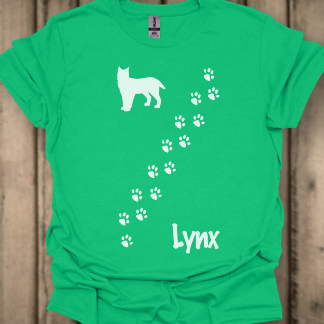 Pootafdrukken lynx diagonaal wit trendy T-shirt