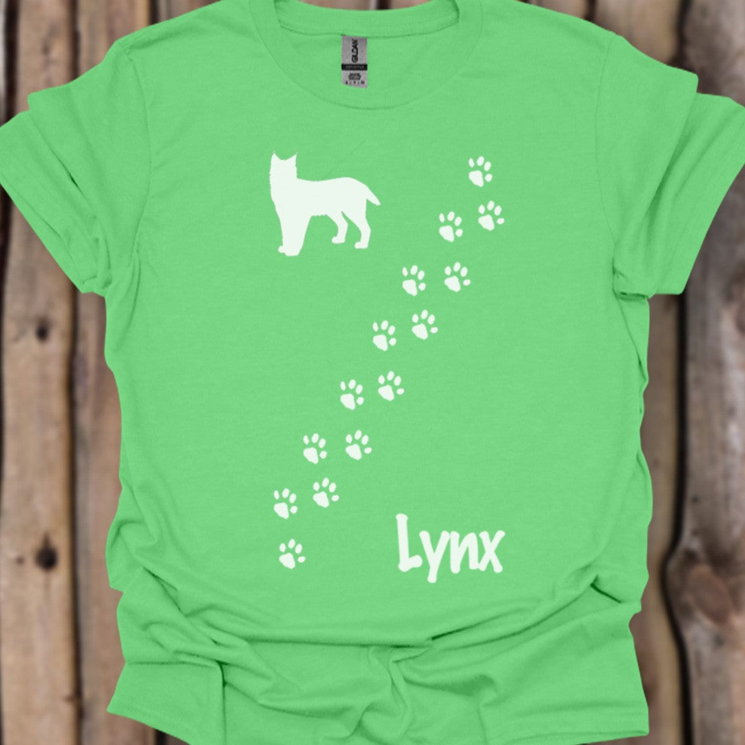 Pootafdrukken lynx diagonaal wit trendy T-shirt