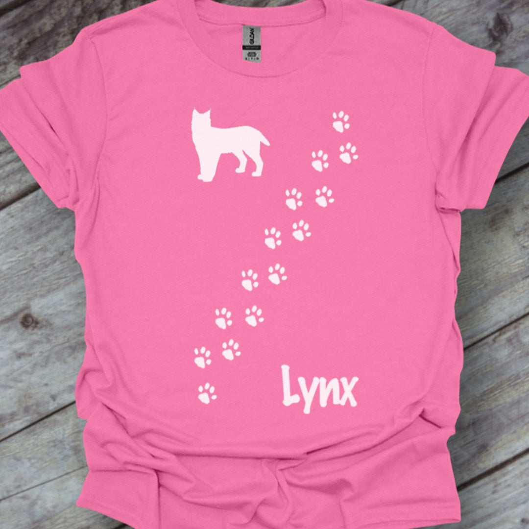Pootafdrukken lynx diagonaal wit trendy T-shirt