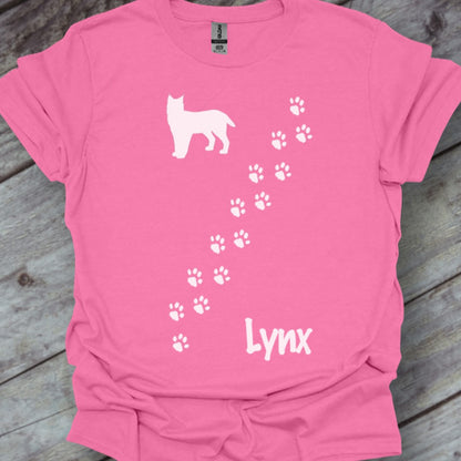 Pootafdrukken lynx diagonaal wit trendy T-shirt